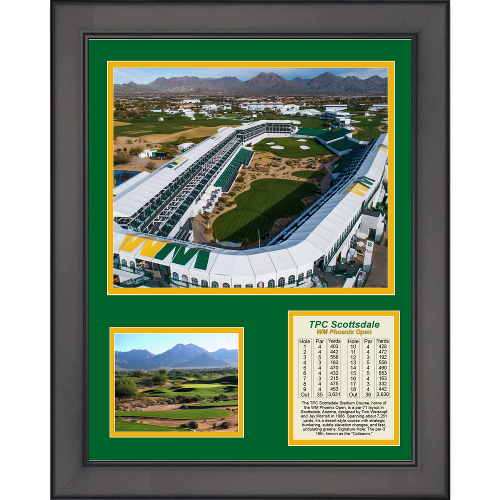 Framed TPC Scottsdale Waste Management WM Phoenix Open Course 16th Hole Coliseum PGA Tour Golf 11"x14" Three Photo Collage (ONLINE ORDER ONLY)