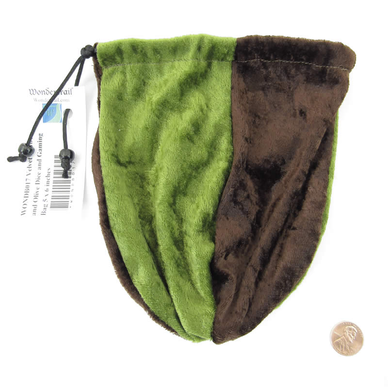 WONDB017 Velvet Brown and Olive Dice and Gaming Bag 6 x 7 inches Wondertrail (ONLINE ORDER ONLY)