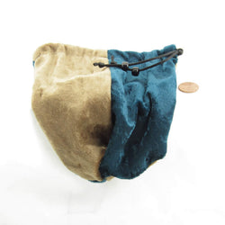 WONDB030 Velvet Teal and Lt Brown Dice and Gaming Bag 6 x 7 inches (ONLINE ORDER ONLY)