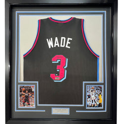 Framed Facsimile Autographed Dwyane Wade 35x39 Miami Black Vice City Reprint Laser Auto Basketball Jersey (ONLINE ORDER ONLY)