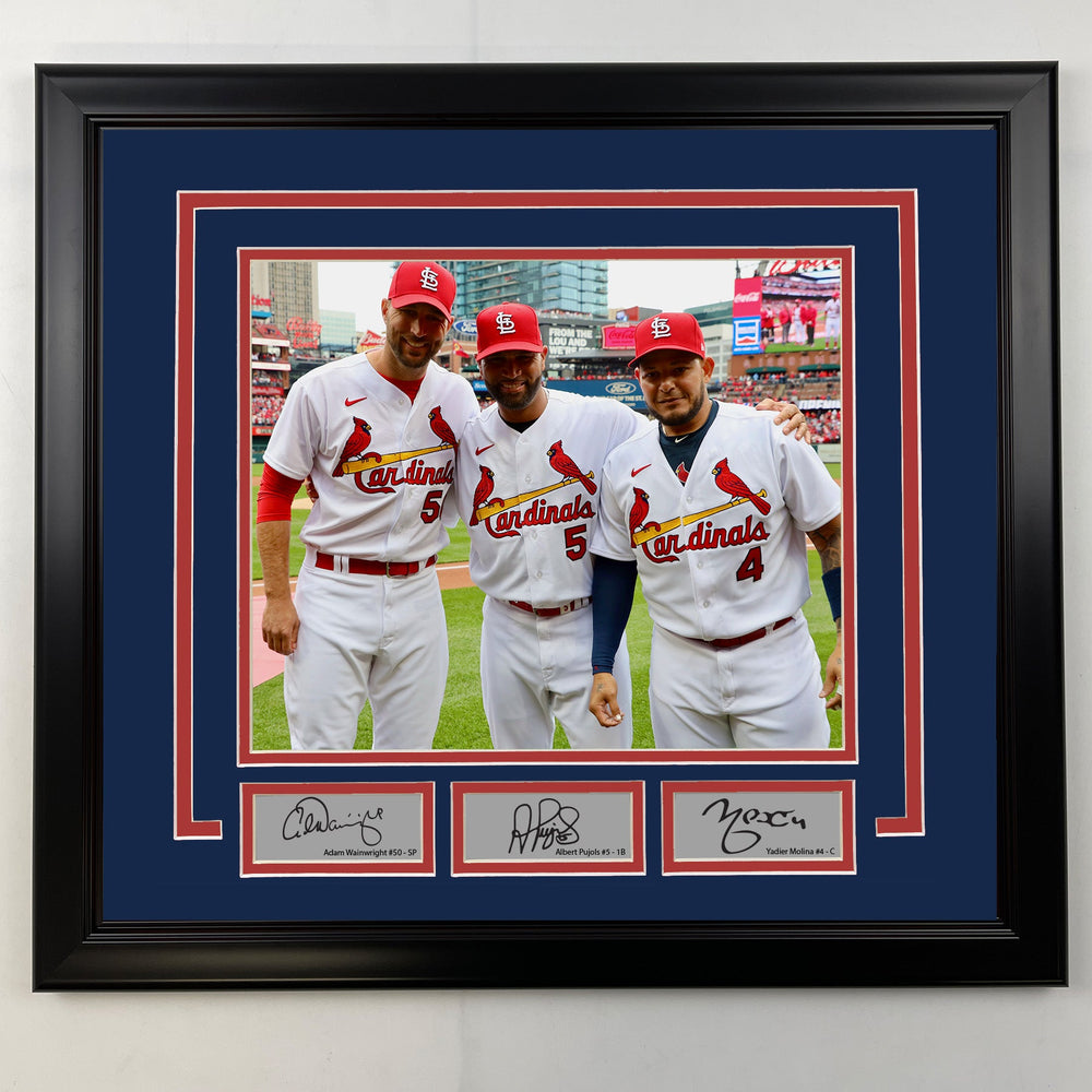 Framed Adam Wainwright, Albert Pujols and Yadier Molina Facsimile Laser Engraved Signatures St.Louis Cardinals 19x21 Baseball Photo (ONLINE ORDER ONLY)
