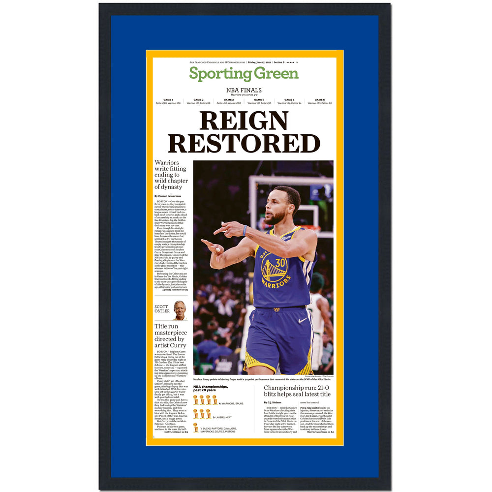 Framed San Francisco Chronicle Golden State Warriors 2022 NBA Finals Champions 17x27 Basketball Newspaper Cover Photo Professionally Matted V2