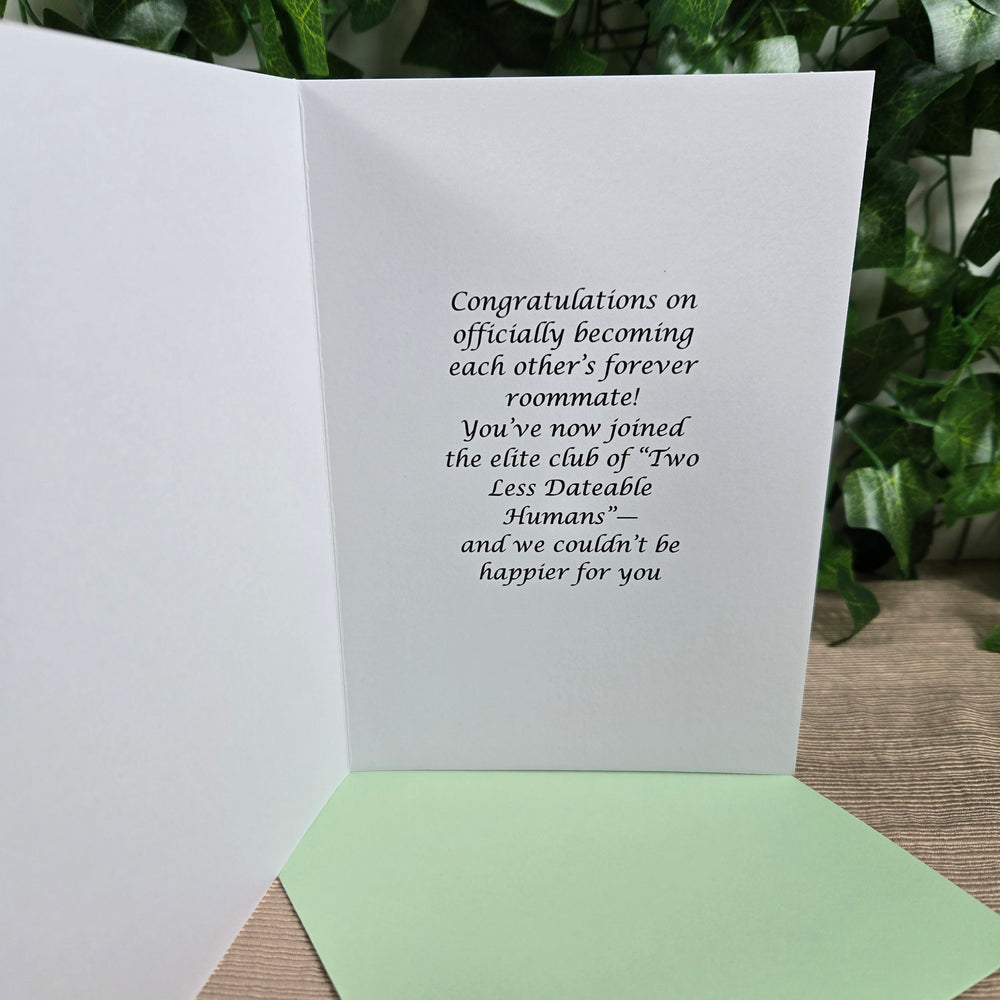 Two Less Dating Humans funny Wedding Congratulations Card (ONLINE ORDER ONLY)