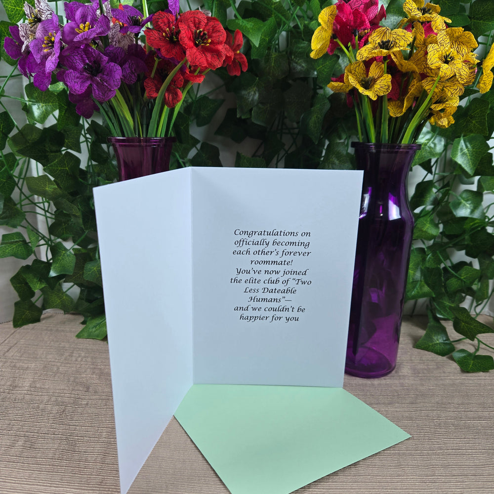 Two Less Dating Humans funny Wedding Congratulations Card (ONLINE ORDER ONLY)