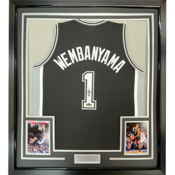 Framed Facsimile Autographed Victor Wembanyama 35x39 San Antonio Black Reprint Laser Auto Basketball Jersey (ONLINE ORDER ONLY)