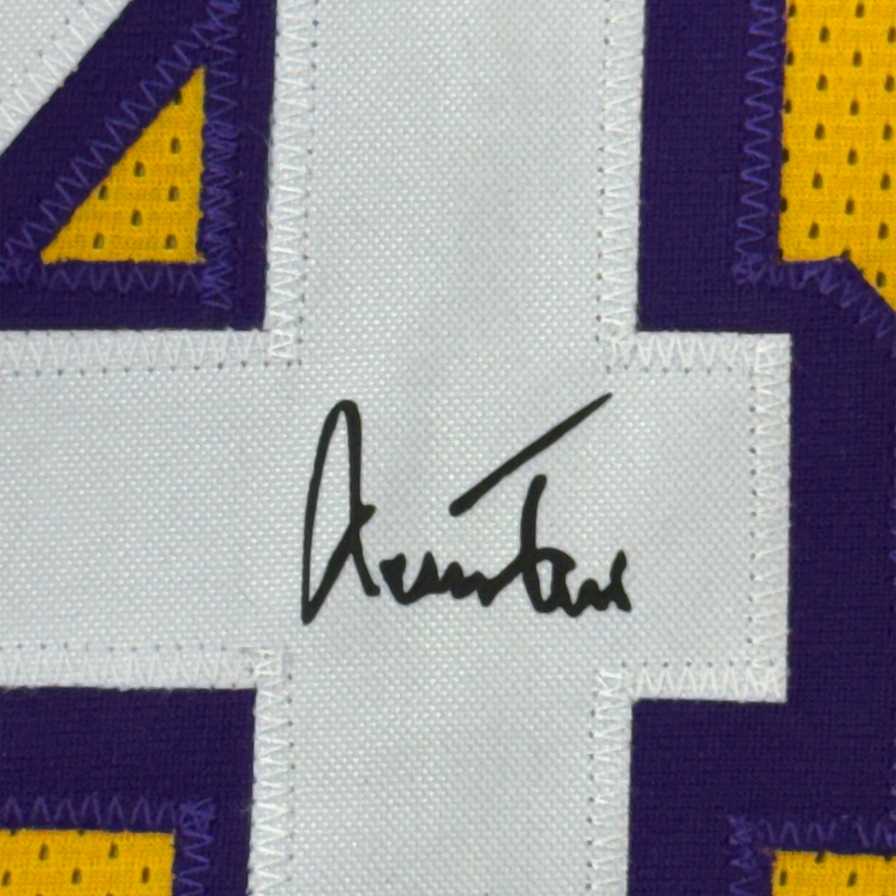 Framed Facsimile Autographed Jerry West 35x39 Los Angeles LA Yellow Reprint Laser Auto Basketball Jersey (ONLINE ORDER ONLY)