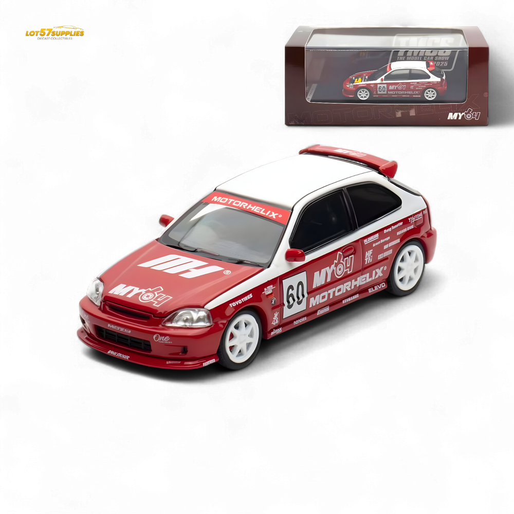 (Pre-Order) Motorhelix Honda Civic EK9 Malaysia Limited Edition - White - Red 1:64 (Online Order Only)