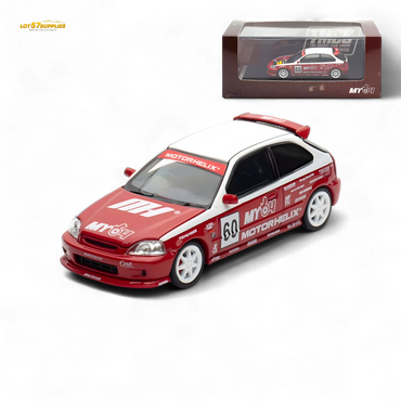 (Pre-Order) Motorhelix Honda Civic EK9 Malaysia Limited Edition - White - Red 1:64 (Online Order Only)