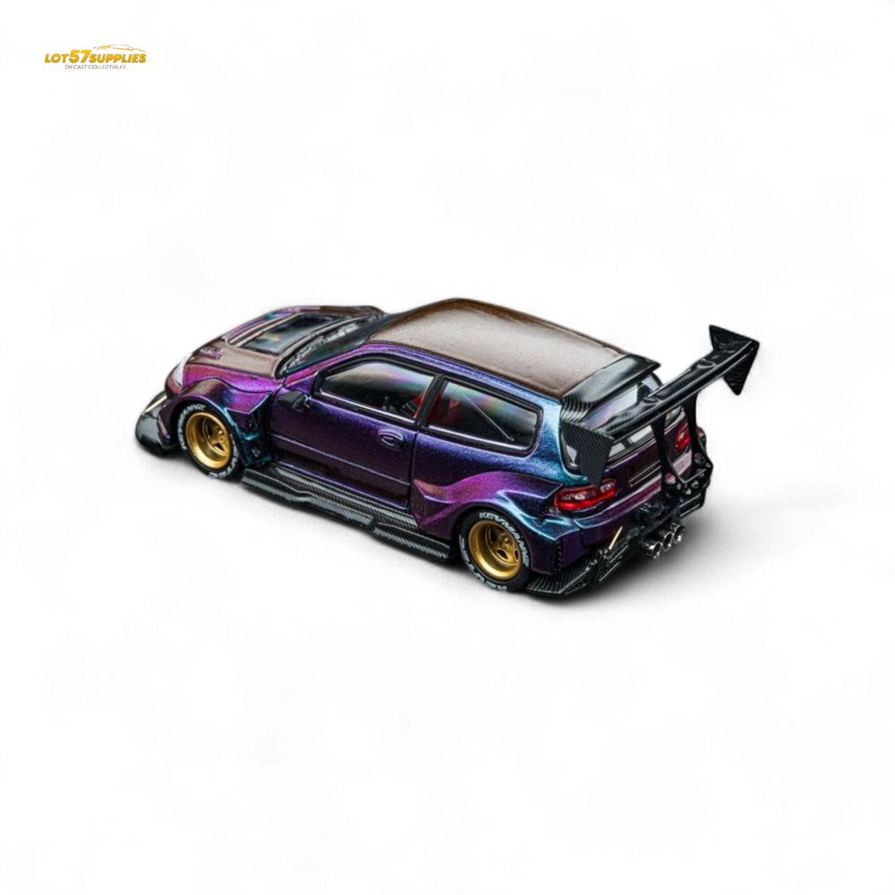 DCM Kevmannz 1996 EG6 Hatchback Gold Wheels - Chameleon - Long Spoiler 1:64 (ONLINE ORDER ONLY)