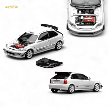 (Pre-Order) Motorhelix Honda Civic Type R (EK9) - J's Racing Livery White 1:64 (ONLINE ORDER ONLY)