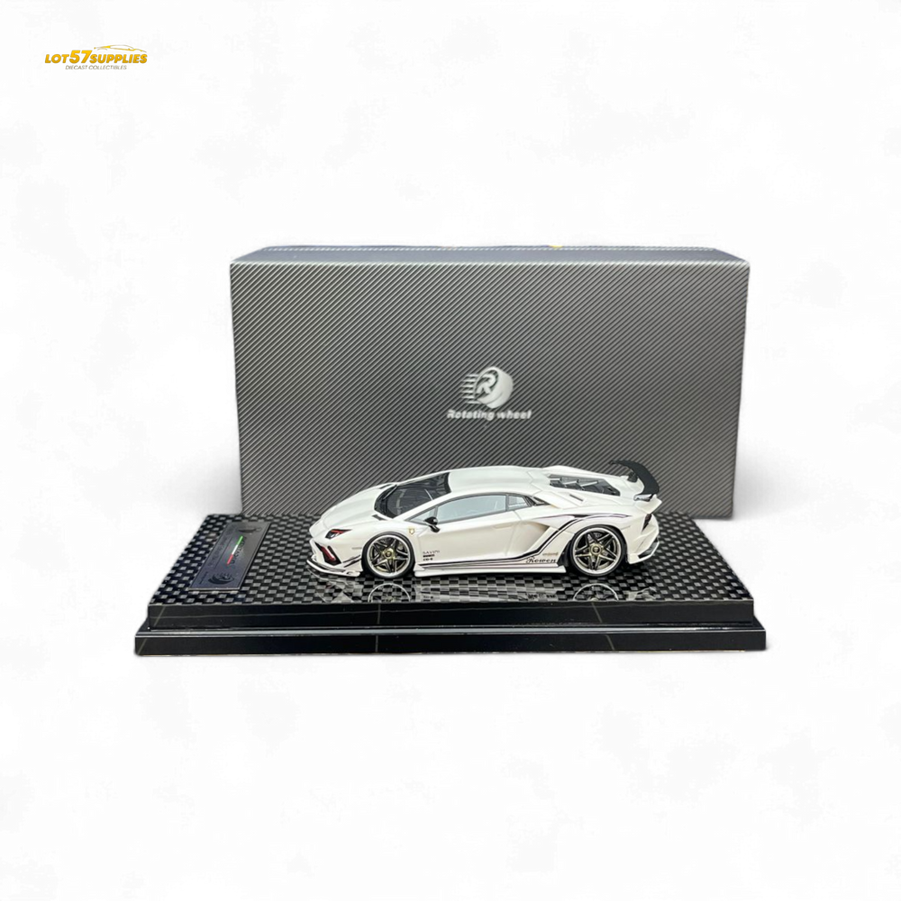 (Pre-Order) Rotating Wheel Rowen Aventador S - Pearl White 1/64 (ONLINE ORDER ONLY)