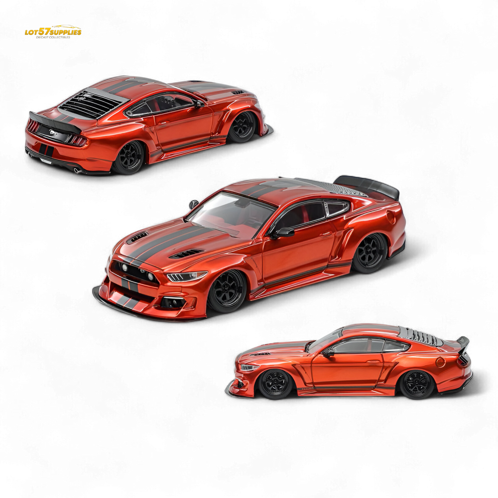 (Pre-Order) Liberty 64 Mustang Lowered Widebody Kit - Metallic Orange + Black Stripes 1:64 (ONLINE ORDER ONLY)