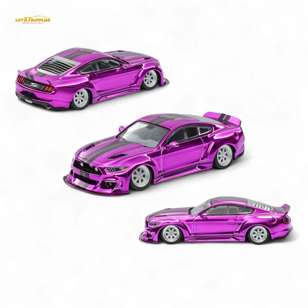(Pre-Order) Liberty 64 Mustang Lowered Widebody Kit - Chrome Purple + Black Stripes 1:64 (ONLINE ORDER ONLY)