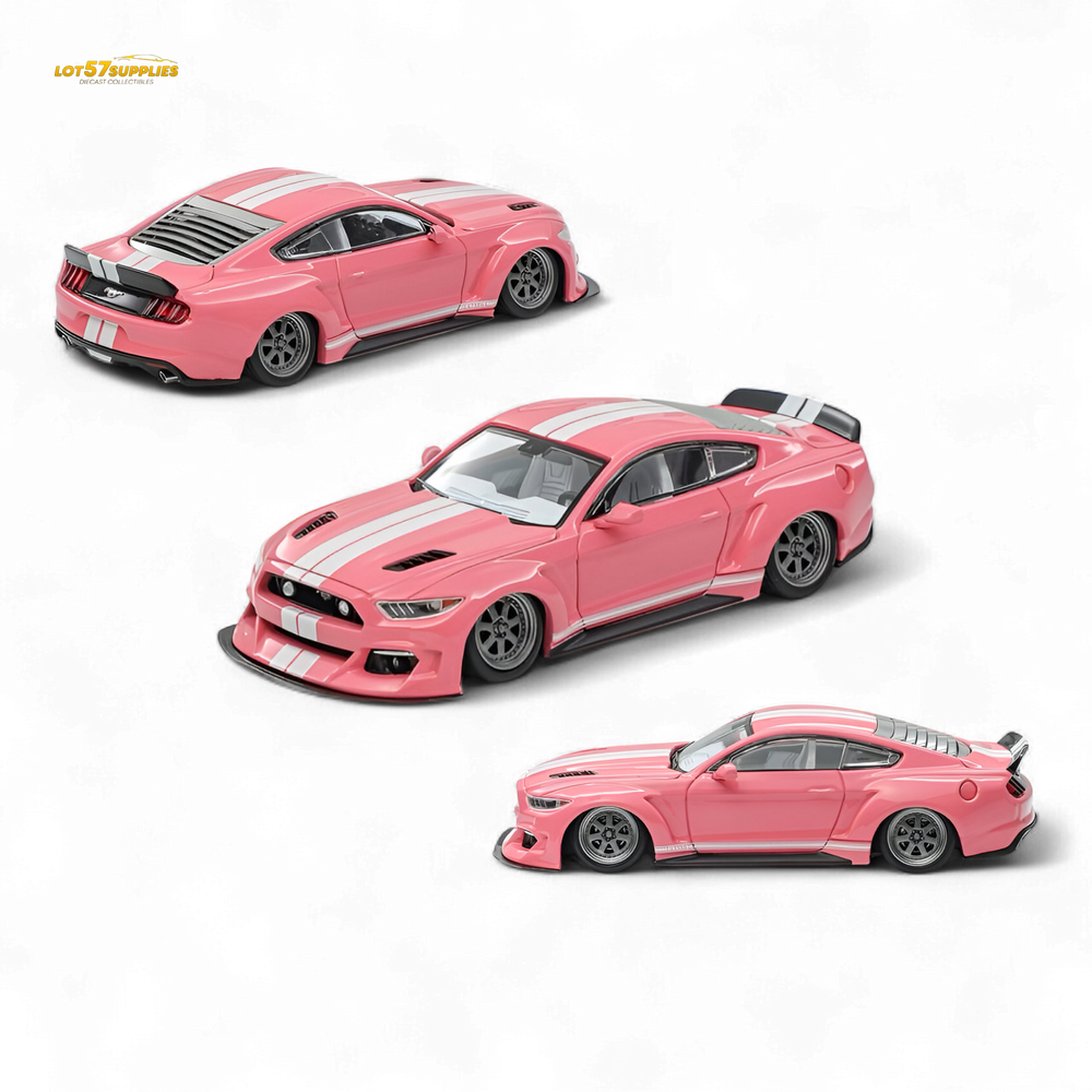 (Pre-Order) Liberty 64 Mustang Lowered Widebody Kit - Metallic Pink + White Stripes 1:64 (ONLINE ORDER ONLY)