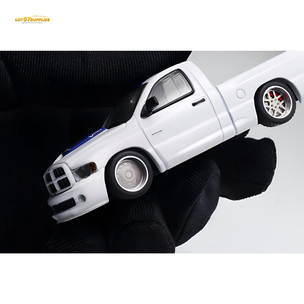 (Pre-Order) GCD Dodge RAM SRT-10 - White Blue Stripe (LHD) 1:64 (ONLINE ORDER ONLY)