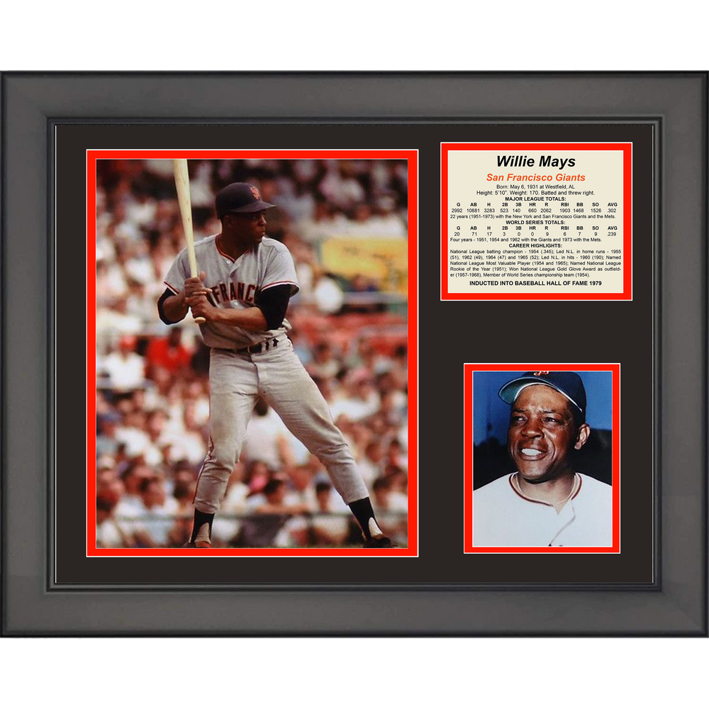 Framed Willie Mays Hall of Fame Baseball 11"x14" Three Photo Collage #2 (ONLINE ORDER ONLY)