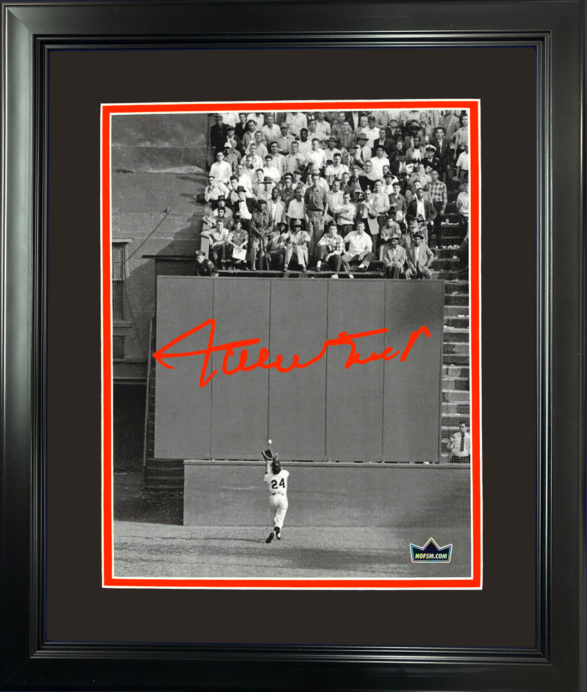 Framed Willie Mays  Greatest Catch  1954 World Series San Francisco Giants Facsimile Laser Engraved Signature Auto 11"x14" Baseball Photo HOFSM Holo (ONLINE ORDER ONLY)