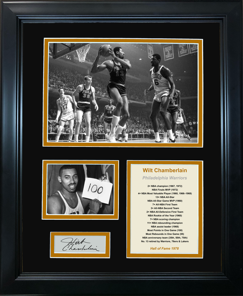 Framed Wilt Chamberlain Hall of Fame Facsimile Laser Engraved Signature Auto Basketball 11"x14" Photo Sig Collage (ONLINE ORDER ONLY)