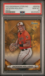 Graded 2023 Topps Bowman Sterling Jackson Holliday #BSP80 Gold /50 Rookie RC Baseball Card PSA 10 Gem Mint (ONLINE ORDER ONLY)