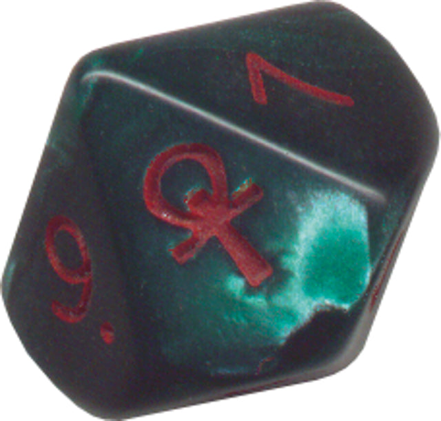 Pearlescent Ankh Numbered 2-10 w/Ankh on one side d10 Green/red numbers (Online Only)