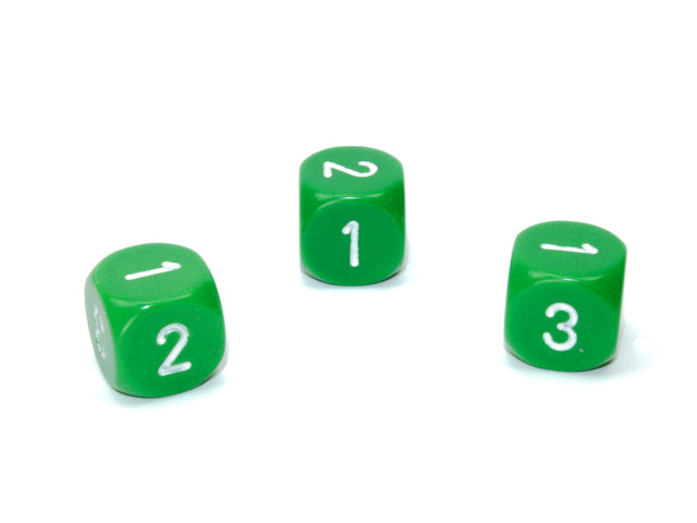 Opaque 16mm d3 (d6 w/ 1-2-3 twice) Green /white (SOLD PER PIECE) (Online Only)