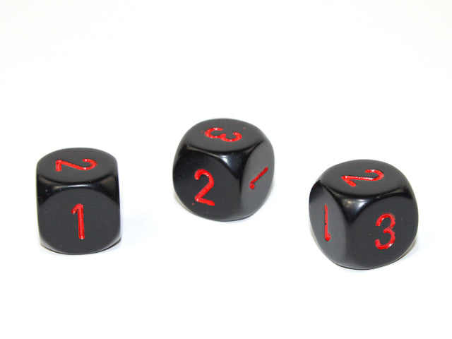 Opaque 16mm d3 (d6 w/1-2-3 twice) Black/red (sold per piece) (Online Only)