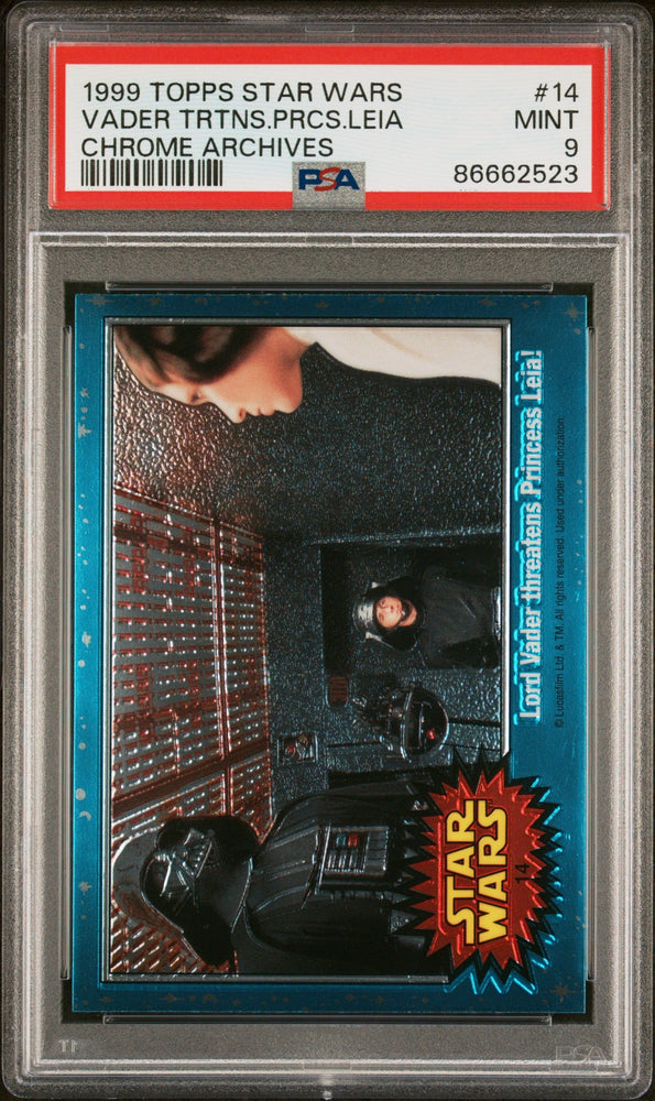 1999 TOPPS CHROME STAR WARS CHROME ARCHIVES VADER TRTNS.PRCS.LEIA CHROME ARCHIVES #14 - PSA 9 (Online Order Only)