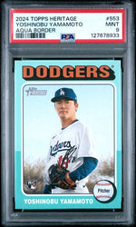 Graded 2024 Topps Heritage Yoshinobu Yamamoto #553 Aqua Border Rookie RC Baseball Card PSA 9 Mint