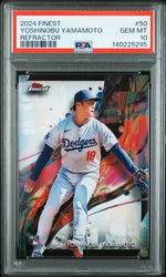 Graded 2024 Topps Finest Yoshinobu Yamamoto #50 Refractor Rookie RC Baseball Card PSA 10 Gem Mint
