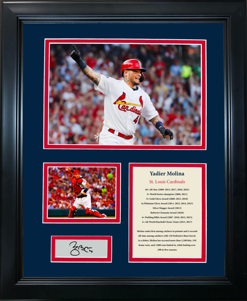 Framed Yadier Molina Facsimile Laser Engraved Signature Auto St. Louis Cardinals Baseball 11"x14" Photo Sig Collage (ONLINE ORDER ONLY)
