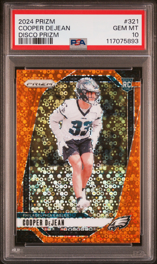 Graded 2024 Panini Prizm Cooper DeJean #321 Disco Prizm Rookie RC Football Card PSA 10 Gem Mint