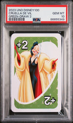 2023 UNO DISNEY 100 CRUELLA DE VIL GREEN DRAW 2 PSA 10 (Online Order Only)