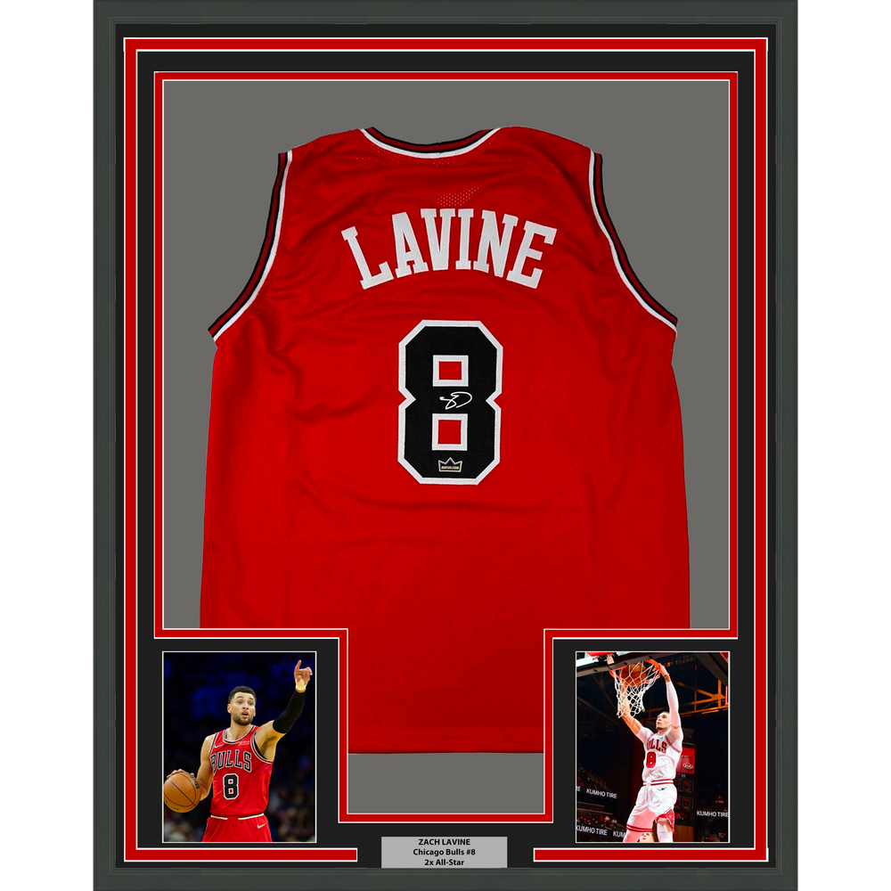 Framed Facsimile Autographed Zach LaVine 35x39 Chicago Red Reprint Laser Auto Basketball Jersey (ONLINE ORDER ONLY)
