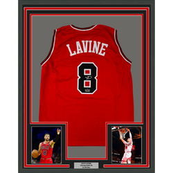 Framed Facsimile Autographed Zach LaVine 35x39 Chicago Red Reprint Laser Auto Basketball Jersey (ONLINE ORDER ONLY)
