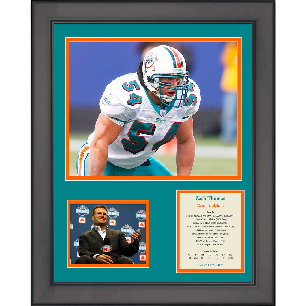 Framed Zach Thomas Hall of Fame Miami Dolphins 11"x14" Football Three Photo Collage (ONLINE ORDER ONLY)