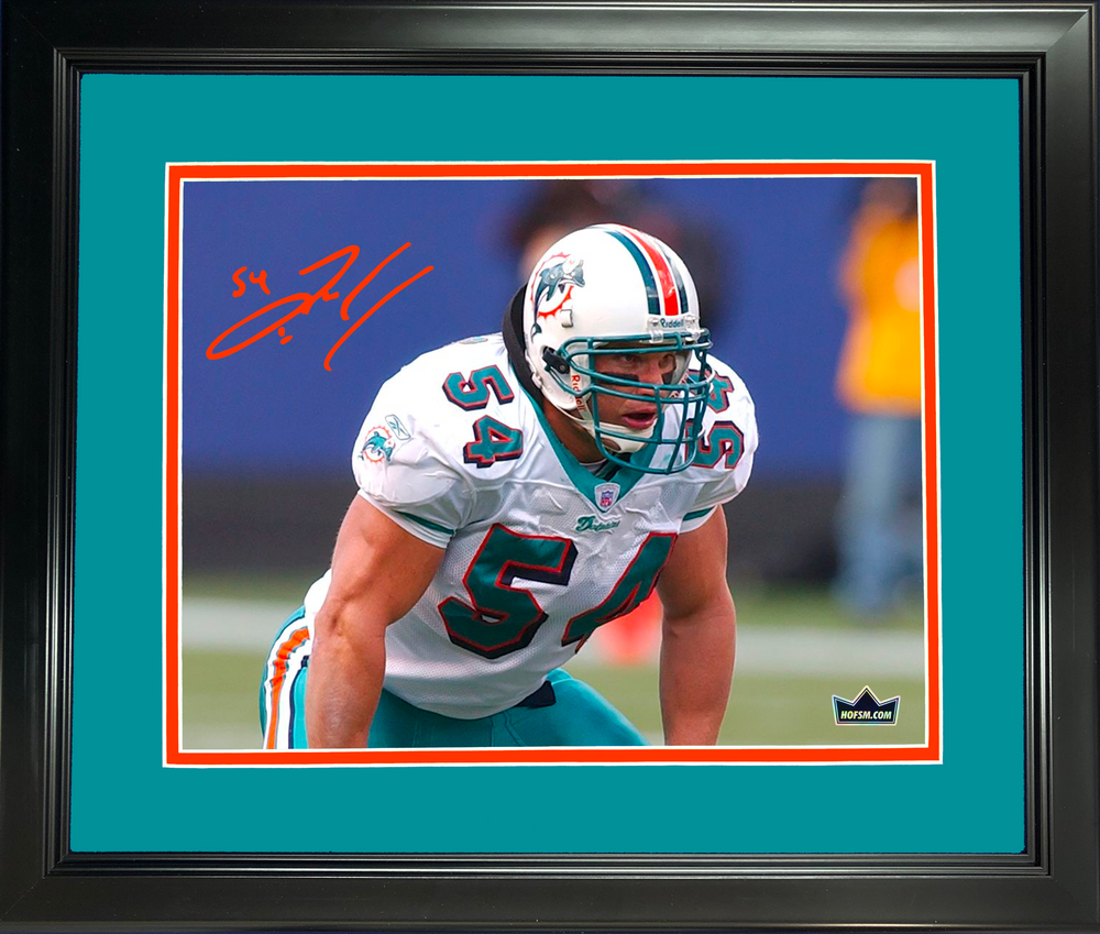 Framed Zach Thomas Miami Dolphins Facsimile Laser Engraved Signature Auto 11"x14" Football Photo HOFSM Holo (ONLINE ORDER ONLY)