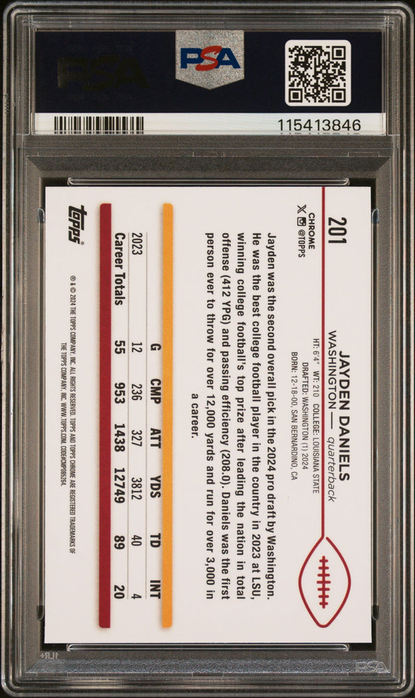 Graded 2024 Topps Chrome Jayden Daniels #201 Rookie RC Football Card PSA 9 Mint (ONLINE ORDER ONLY)