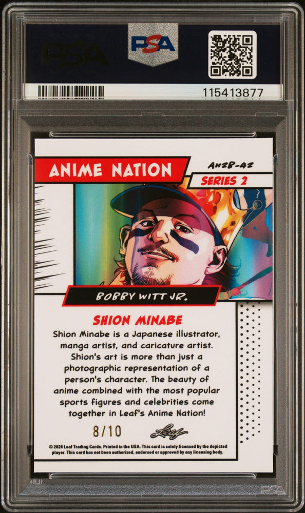 Graded 2025 Leaf Web Exclusives Bobby Witt Jr #42 Anime Nation Series 2 Pink /10 Baseball Card PSA 9 Mint (ONLINE ORDER ONLY)