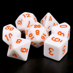 White Opaque with Orange Numbering 7-Dice Set RPG (Online Only)