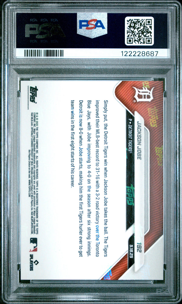 Graded 2025 Topps Now Jackson Jobe #192 Gold Foil /50 Rookie RC Baseball Card PSA 10 Gem Mint (ONLINE ORDER ONLY)