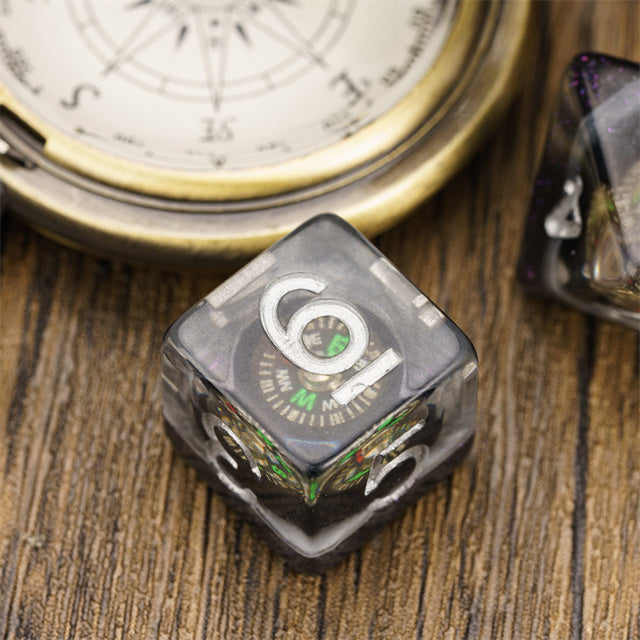 Compass Dice 7-Dice Set Clear w/ Moving Compass Inside Glitter Base Dnd (Online Only)