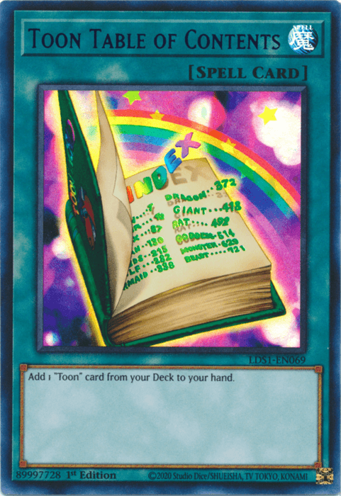 Toon Table of Contents (Purple) [LDS1-EN069] Ultra Rare (ONLINE ORDER ONLY)