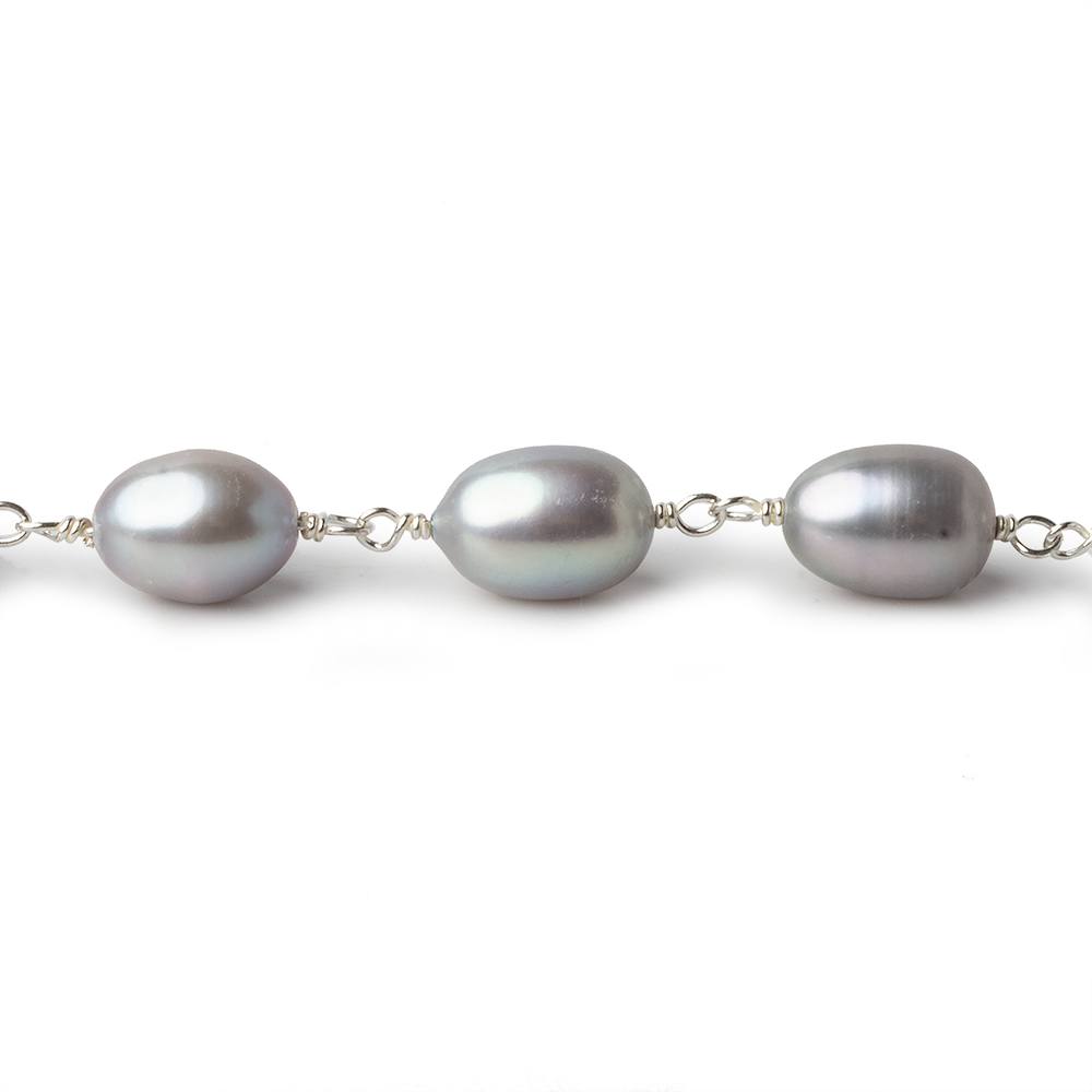 AAA 10x7mm Silver Oval Freshwater Pearl Silver .925 Chain by the foot (ONLINE ORDER ONLY)