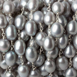 AAA 10x7mm Silver Oval Freshwater Pearl Silver .925 Chain by the foot (ONLINE ORDER ONLY)