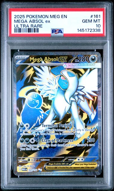 Graded 2025 PKM MEG EN Mega Absol ex #161 Ultra Rare Trading Card Game PSA 10 Gem Mint