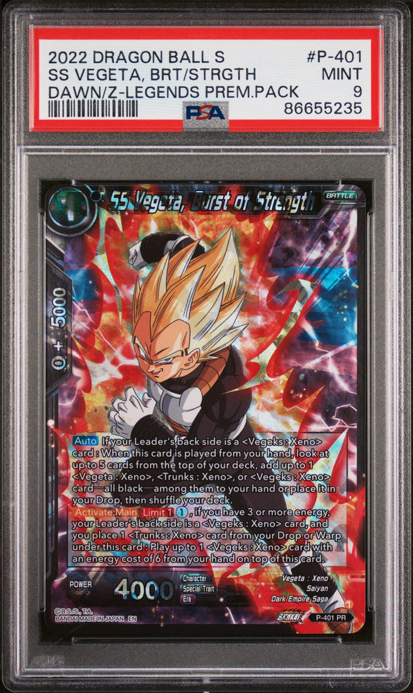 2022 DRAGON BALL SUPER DAWN OF THE Z-LEGENDS SS VEGETA, BRS/STRGTH #P-401 PSA 9 (Online Order Only)