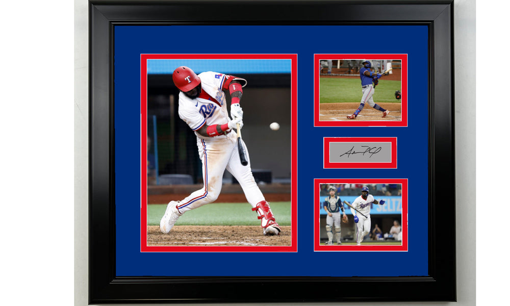 Framed Adolis Garcia Texas Rangers Facsimile Laser Engraved Signature Baseball 14x11 3 Photo Collage (ONLINE ORDER ONLY)