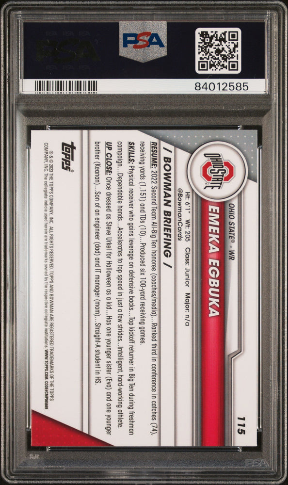 Graded 2023 Topps Bowman U Chrome Emeka Egbuka #115 Shimmer Rookie RC Football Card PSA 10 Gem Mint (ONLINE ORDER ONLY)
