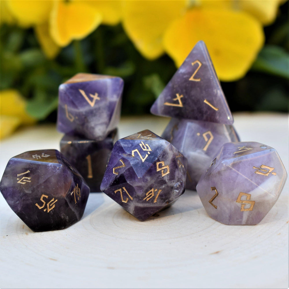 Pre-Order || Amethyst Stone Dice Set