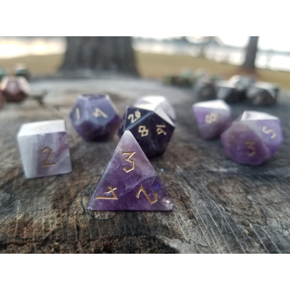 Pre-Order || Amethyst Stone Dice Set
